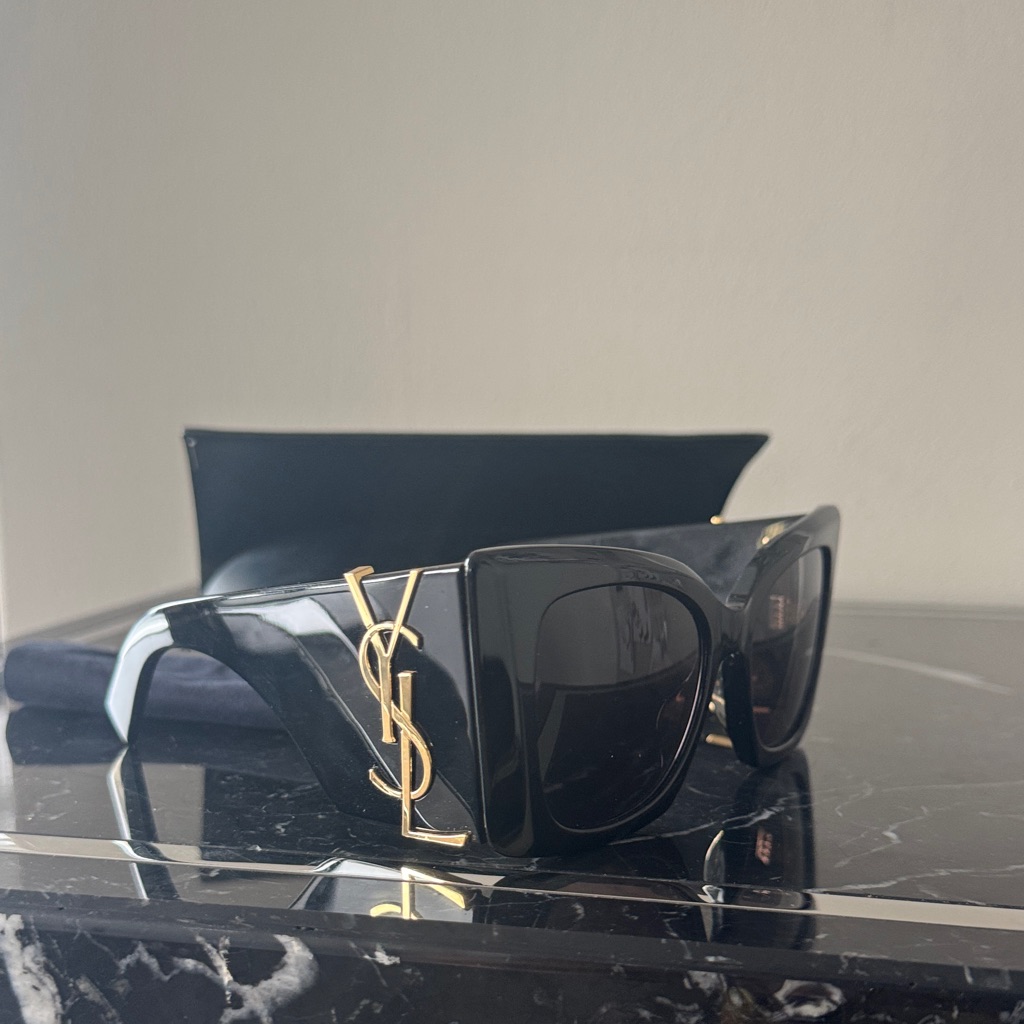 Yves Saint Laurent Blaze Black Sunglasses With Gold Logo